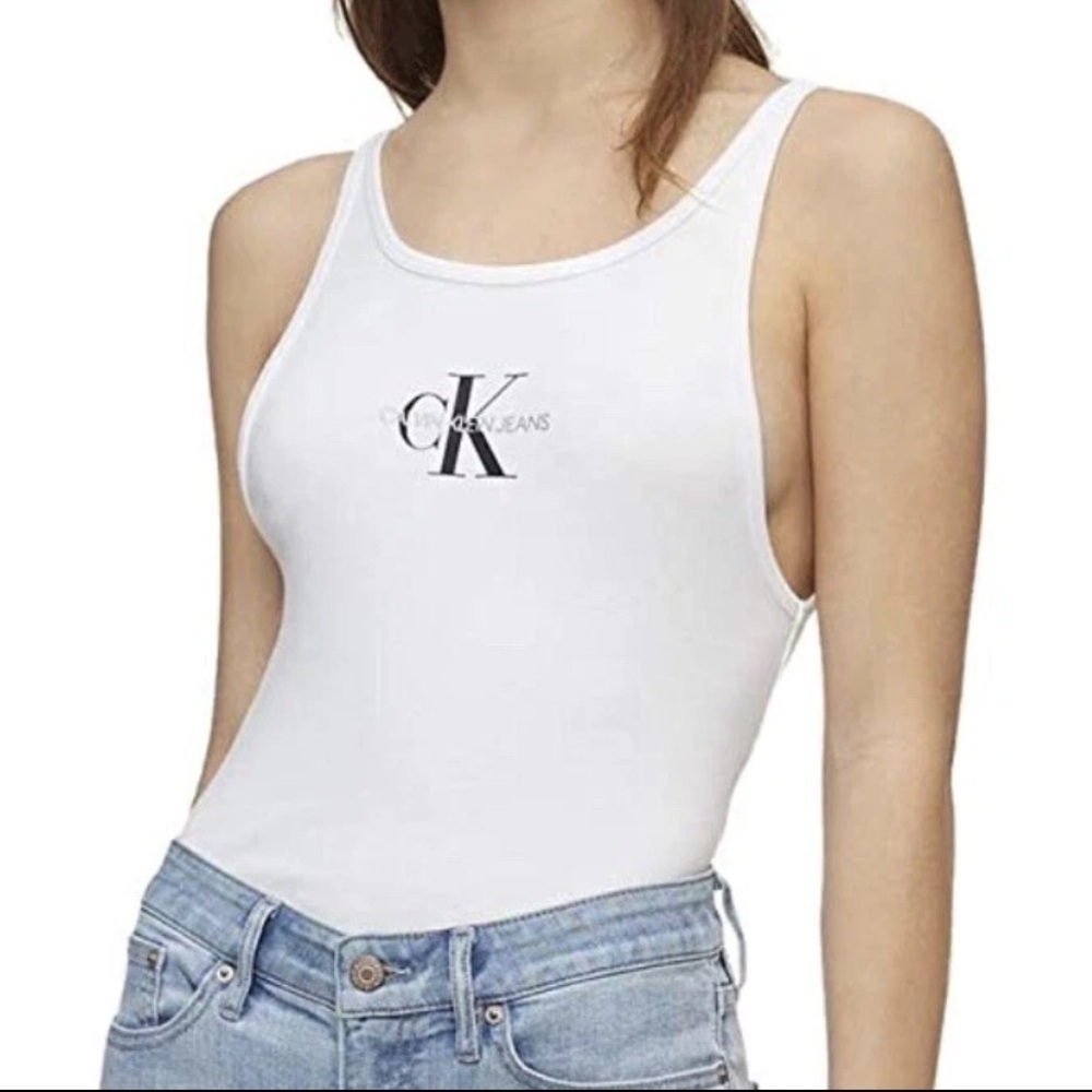 Calvin Klein White Graphic Low Back Bodysuit XL